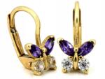 Lovrin Arany Angol Kapcsos Fülbevaló Pillangóval, 375-ös Finomságú, Lila Cirkóniákkal, 1.37g (56373254)