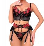  Kelly Erotikus Fehérnemű Szett, fekete/piros L-es méret