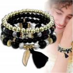 EdiBazzar Női charms karkötő gyöngyökkel, medálokkal, karkötő szett gumis kivitelben (Zestaw bransoletek z koralików z charmsami)