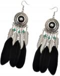 EdiBazzar Toll fülbevaló, lógó tollak, Boho stílusú, hosszú rojtokkal, Fekete, ezüst színű, női (5905884051825)