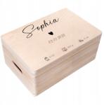 Creative Deco Gravírozott emlékdoboz ajándékba születésre, keresztelőre, születési adatokkal, 30x20x14 cm (JANCDSD130CUSTOMHEARTBMEMBOXFBM)