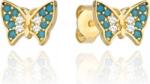 Lovrin Arany fülbevaló 585 pillangó kék kővel és fehér cirkóniával, hölgyeknek