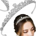 EdiBazzar Diadém, gazdagon díszített ezüst színű hajdísz, kristály korona, menyasszonyi tiara (Srebrna tiara ślubna ozdobna korona)