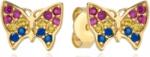Lovrin Arany színű, 585-ös fémjelzésű, színes pillangós fülbevaló cirkónia kövekkel, divatos minta Női (Lovrin 56305)