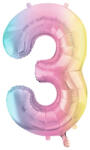 PartyDeco S. r. o 3. szám, fólia lufi, 86 cm, pasztel szivárvány