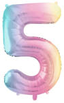 PartyDeco S. r. o 5. szám, fólia lufi, 86 cm, pasztel szivárvány