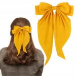  Hajdísz hosszú szalagokkal - XXL szatén csat - Sárga (03568)