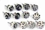  Fehér-fekete Kerámia Gombok Szép 12X Fiókokhoz (NACN)