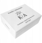 Creative Deco Emlékláda esküvői emlékeknek, gravírozott ajándék esküvőre, monogrammal, 40x30x14 cm (JANCDSD140CUSTOMWEDLETTERSFBM-W)