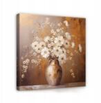 Wallarena Váza Virágok Bézs Modern Vászon Kép Falra Hálószobába 80x80 (Obraz Na Ścianę Do Salonu PP15272O2)