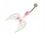 Lovrin Ezüst 925 köldökpiercing rózsaszín szárnyakkal, divatos, látványos ajándék (Lovrin 63263)