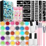 Lewer Csillám tetoválás Szett sablonok 295 csillámporok 24 Flitterek Gyerekeknek ajándék (naklejki pędzelki klej świecące dżety)