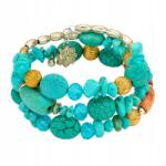  Türkiz női karkötő természetes kövekkel és arany színű gyöngyökkel
