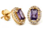  Arany fülbevaló 585 elegáns markiz lila kővel, stekkeres 14k (Lovrin)
