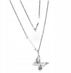 EdiBazzar Női dupla soros ezüst színű nyaklánc sebészeti acélból, pillangóval és virággal (podwójny z kwiatem stal chirurgiczna damski)