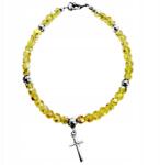 Lovrin 925-ös ezüst karkötő sárga kristályokkal és kereszttel, divatos minta ajándék ötlet (Lovrin108151)