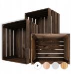 Creative Deco 3 x Barna fa láda deszkákból, doboz, nagy tárolóláda játékoknak 50x40x30 (X00200A2K9)