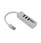  3in1 Usb elosztó, kártya olvasó, USB3.0 -> 3xUSB3.0, MicroSD/TF, SD, Ezüst (TB2056)