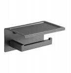  Falra Szerelhető Toalettpapír Tartó Fürdőszobába Polccal, Matt Szürke Acél (TB000024)