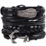  Bőr Karkötő Szett Férfiaknak, 4 darabos Bőr Karkötő Szett Fekete (Skórzana Bransoletka zestaw komplet SKÓRA)