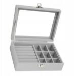 EdiBazzar Ékszerdoboz, üvegfedél, szürke, 20×15×5cm (Szkatułka Na Biżuterię Kuferek Organizer)