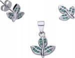 Lovrin Ezüst 925 szett fülbevalóval és medállal, zöld cirkónia köves levelekkel (Lovrin 56530)