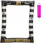  Felfújható képkeret szett, fekete-arany, pumpával, fotókhoz, fotósarokba, 21. születésnapra (B09CDNZ4QK)