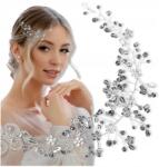 EdiBazzar Hajpánt dróttal esküvőre, menyegzőre, ezüst színű, gazdagon díszített, menyasszonyi kontydísz cirkónia kövekkel (Opaska Na Druciku Ślub Wesele Srebrna Bogata)