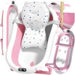 Lewer Összecsukható Szilikon Baba Fürdetőkád Hőmérős Párnával (Wanienka dziecięca różowa silikonowa)