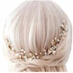  Hosszú, púderrózsaszín kristályos menyasszonyi hajdísz, koszorú, ágacska, gyöngyök (F9)