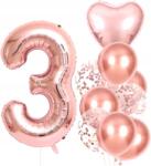  Rózsaszín Lufik 10db Harmadik születésnapra konfettivel