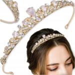 EdiBazzar Gazdag, arany színű, kristályos menyasszonyi diadém, hajdísz, korona, esküvői tiara (Złota tiara ślubna ozdobna korona)