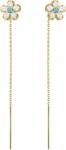 Lovrin Modern arany színű, 585-ös finomságú, átfűzhető fülbevaló kék cirkónia virágokkal