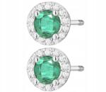 ZŁOCISTO Fehér Arany Fülbevaló Behajtható Szárral Gyémántok Természetes Smaragd Kő (DLA DZIEWCZYNY NARZECZONEJ)