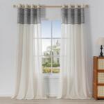  Függöny szett karikákkal, 2 darab, 245x140cm, áttetsző, vászon hatású, fehér (B0CLTX3392)