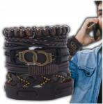  Állítható szett 6 darabos barna férfi fonott bőr karkötő (5905884063019)