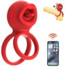 STD Inel de Penis Tongue Licking, Control Bluetooth, Aplicatie Mobila, Silicon, USB, Rosu Inel pentru penis