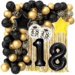 Lewer Szett Lufik 18. születésnapra szám dekoráció Fekete Arany tizennyolc erős