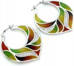 Lovrin 925-ös ezüst fülbevaló, kiszélesedő karika, színes zománccal és divatos cirkónia kövekkel