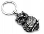  Nagy, oxidált acél kulcstartó bagoly fekete elemekkel, állatbarátoknak (Lovrin)