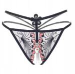 Fashion Nyitott erotikus tanga bugyi csipkével, gyönggyel és nyílással