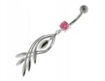 Lovrin Ezüst 925 köldökpiercing rózsaszín cirkónia kövekkel divatos, látványos ajándék (Lovrin 63363)