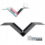  Fali könyvespolc aszimmetrikus V fekete fém loft ajándék (Wisząca półka na książki V czarna, metalowa)