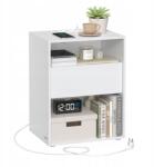 SONGMICS Fehér éjjeliszekrény beépített töltési funkcióval 2 nyitott polc és fiók (LET777W04)