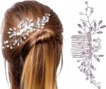  Ezüst színű női fésű gyöngyökkel és kristályokkal díszítve (Grzebyk Damski Srebrny do włosów ozdoba)