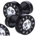  Fekete karika fülbevaló cirkónia kövekkel, fake tunnel, férfi/női, sebészeti acél (Kolczyki unisex fake tunel czarne 9 mm)