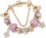  Rózsaszín Női Arany Moduláris Karkötő Charms Gyöngyökkel, ajándék medálokkal (F133)