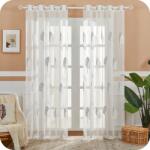  Voile Függöny Hímzett Levél Mintával, Vászon Hatású, 175x140 cm, 2 darab, Fehér (B08C9Z1PK1)