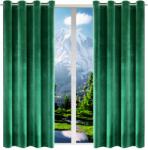 NOW-ART Welúr függönyök 140x220 karikákkal, sima, Kész welúr Függöny Szett (Zasłony welurowe na przelotkach zielony 220)