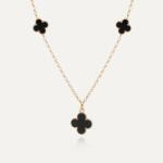 Giorre Fekete műgyanta lóhere nyaklánc, 925 ezüst, arany bevonattal (5905804387669)